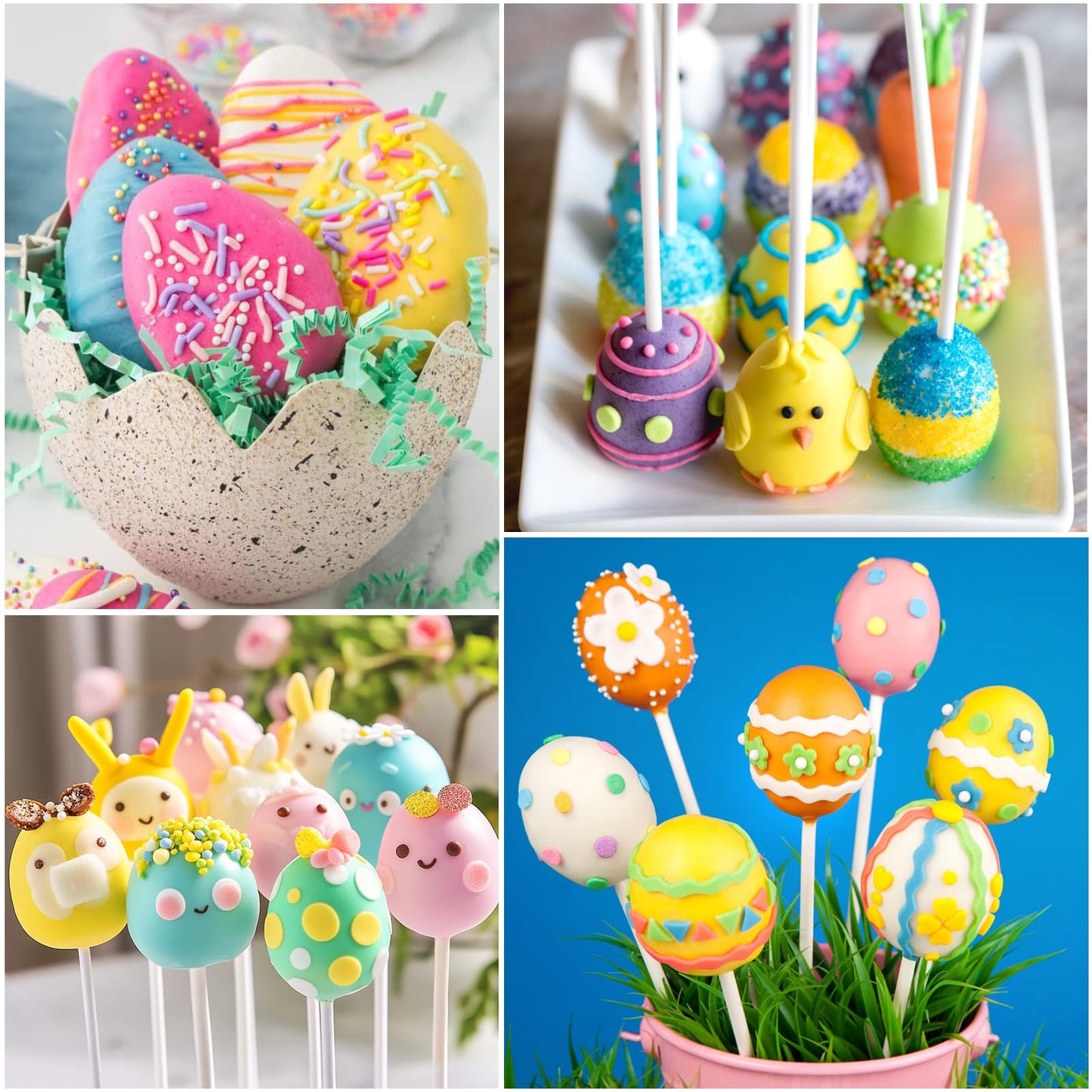 Mity Rain Easter Cake Pop Mold Kit – 2pcs Egg Silicone Molds, 100 Bags, 100 Sticks and 100 Gold Ties, DIY Egg Lollipop Molds for Chocolate, Candy, Cupcake Decorations Easter Celebrations