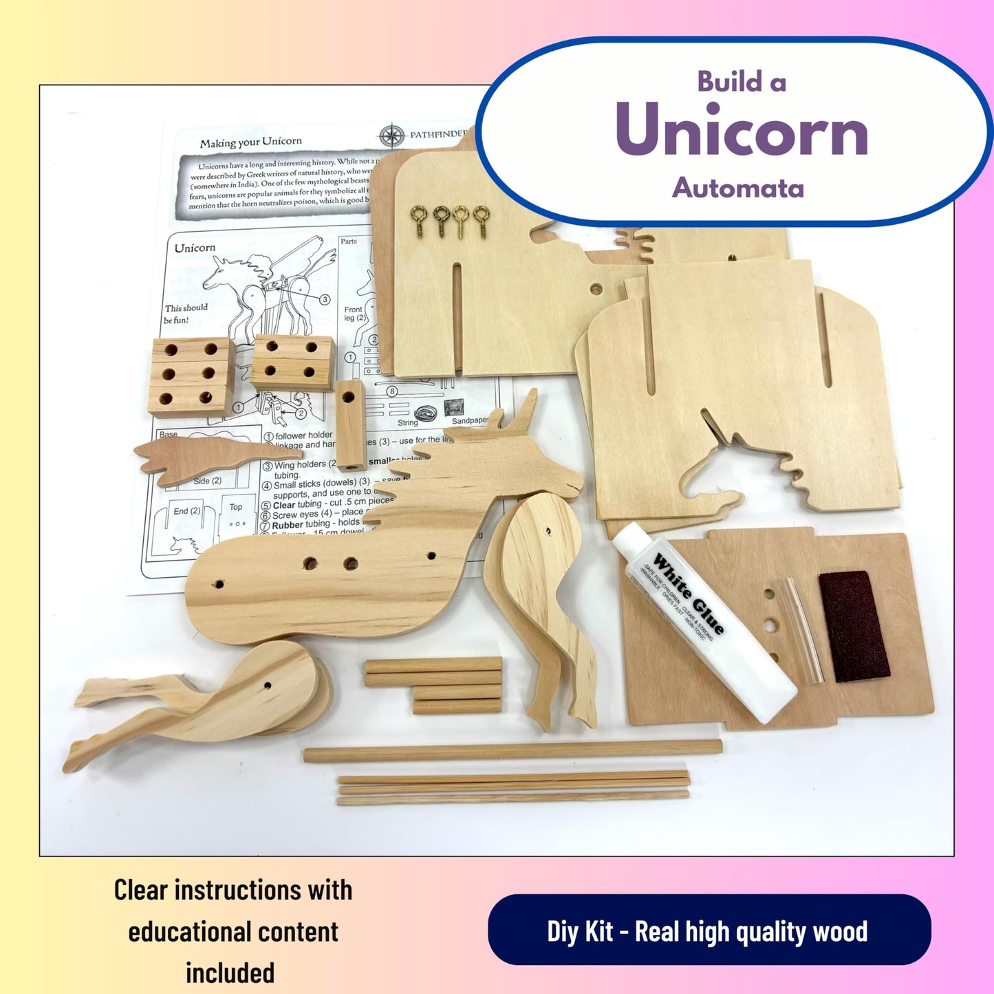 Pathfinders Stem kit - Automata Flying Unicorn Girls and Boys – Build a Moving Unicorn Model – Magical Mechanical Toy – Educational Engineering Gift for Kids 8+