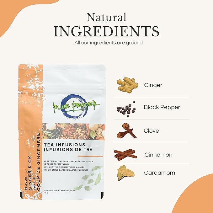 Blue Pepper Ginger Kick Tea Infusion Blend - Premium Ginger Kick Tea - All-Natural Ingredients, No Artificial Flavors - No Added Sugar - Caffeine Free