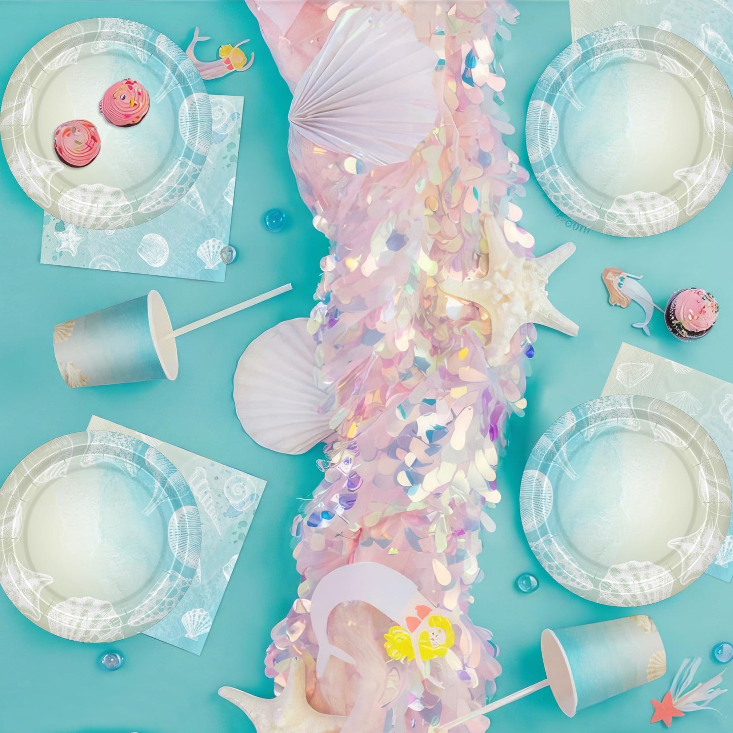 HIPVVILD Seashell Beach Party Decorations, Beach Seashell Birthday Party Supplies, Plate, Cup, Napkin, Tablecloth, Tableware, Sea Shell Party Supplies For Birthday Baby Shower Wedding Party | Serve 24