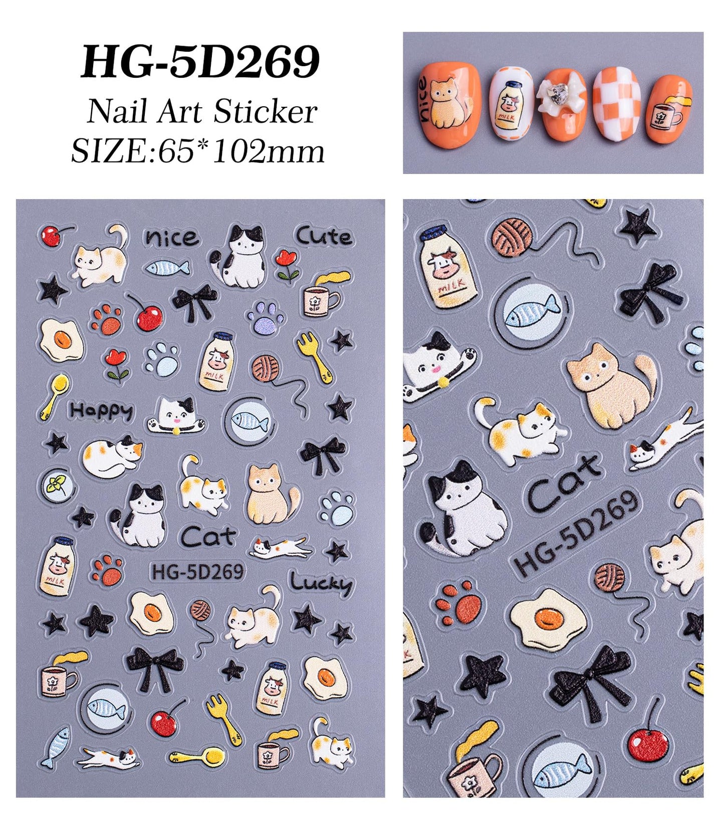 SIMAYKUWA Cute Style Japanese Inspired Embossed Cute Dogs Adorable Cats Tanuki DIY Nail Stickers - Everyday Nail Art Decorations A Set of 4 Sheets