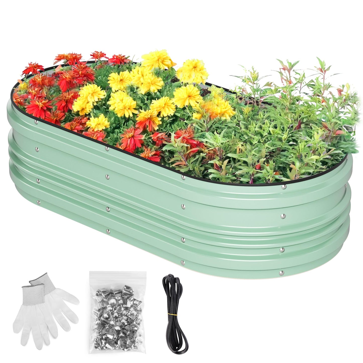 WORKPRO 4x2x1ft Galvanized Raised Garden Bed Set, Rust & Corrosion Protection, Easy Assembly, Safe Edge, Ideal for Vegetables & Flowers, Light Green