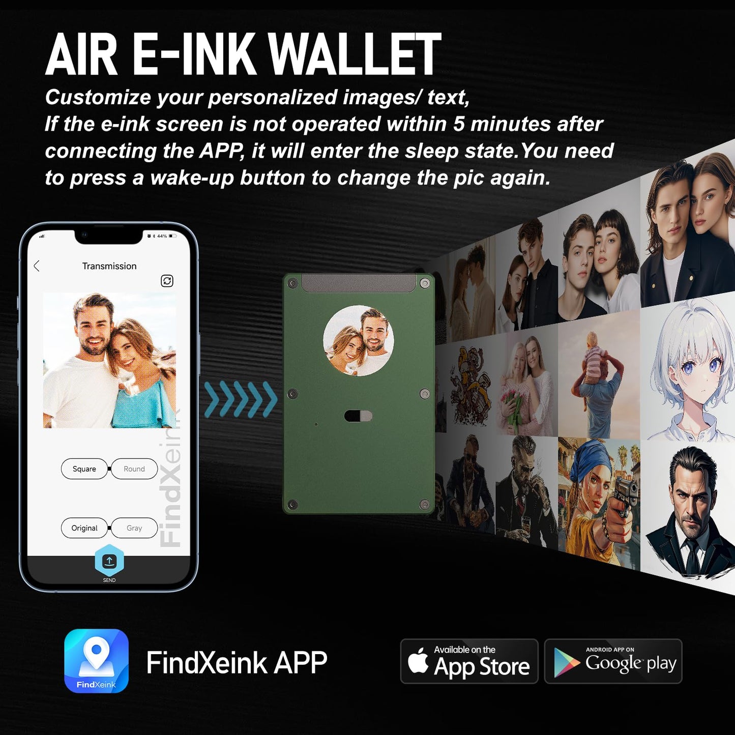 Personalized E-Ink Air Tag Wallet - Trackable Wallet with Custom Electronic photo/Text/Contact information, Slim RFID Credit Card Holder build-in Find My Tracker, Gift for Men/Women