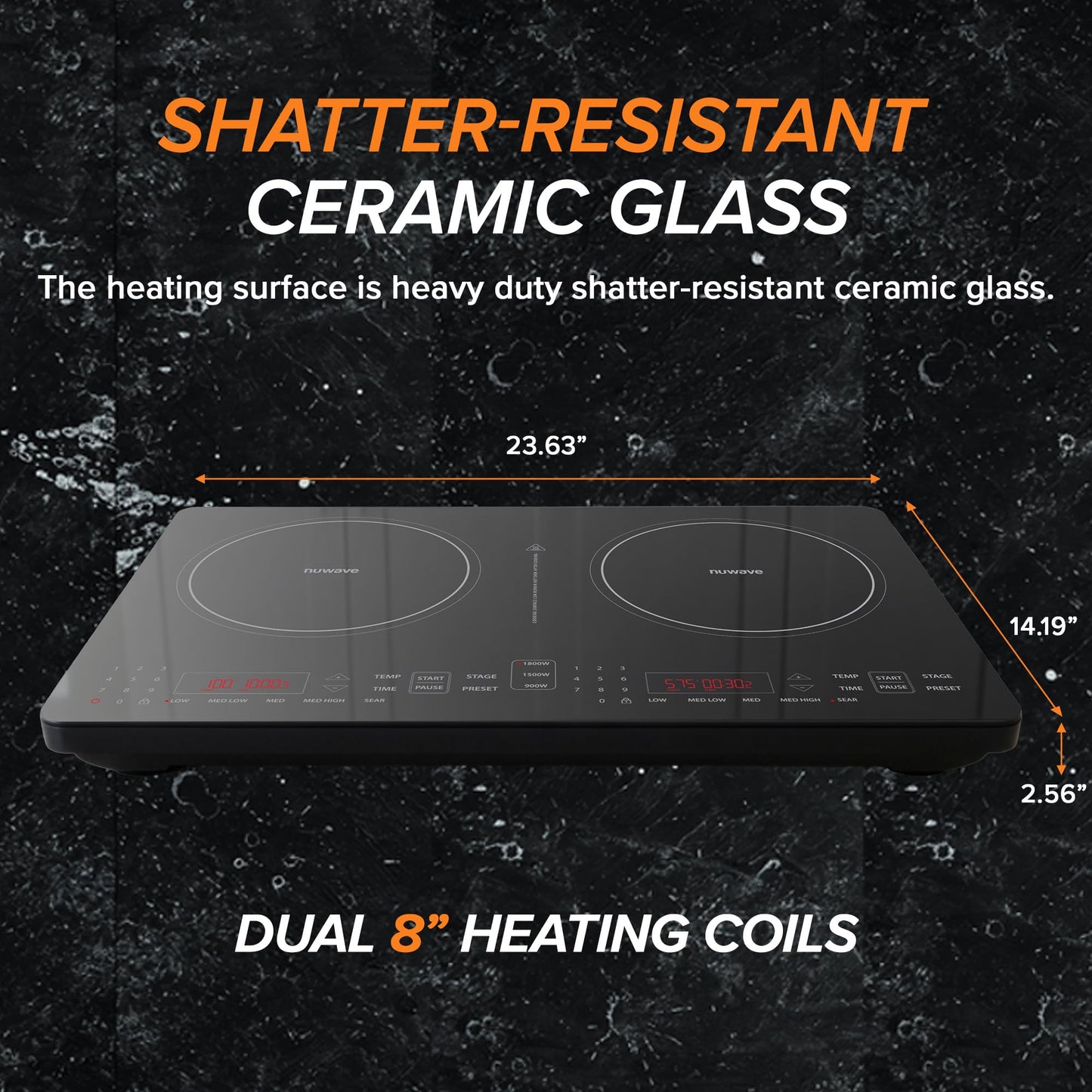 Nuwave Double Pro Cooktop Induction Countertop Burner, Portable, 900/1500/1800W with Dynamic Watt Technology, 50°F to 575°F, 8” Heating Coil, Shatter-Proof Ceramic Glass, Seamless IMD Touch Panel