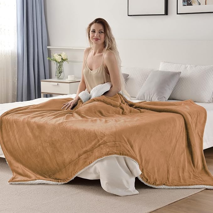 SOCHOW Sherpa Fleece Throw Blanket, Double-Sided Super Soft Luxurious Plush Blanket Throw Size, Camel, 50x60 inches