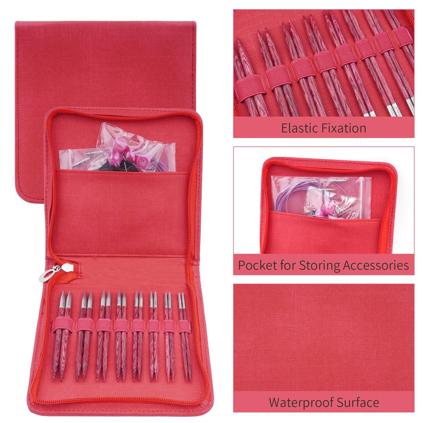 Weabetfu 4.3-inch (11cm) Interchangeable Circular Knitting Needles Set Birch Wood Circular Needles US Sizes 4,5,6,7,8,9,10,10.5 with Round Knitting Needle with Flexible Cables,8 Pairs