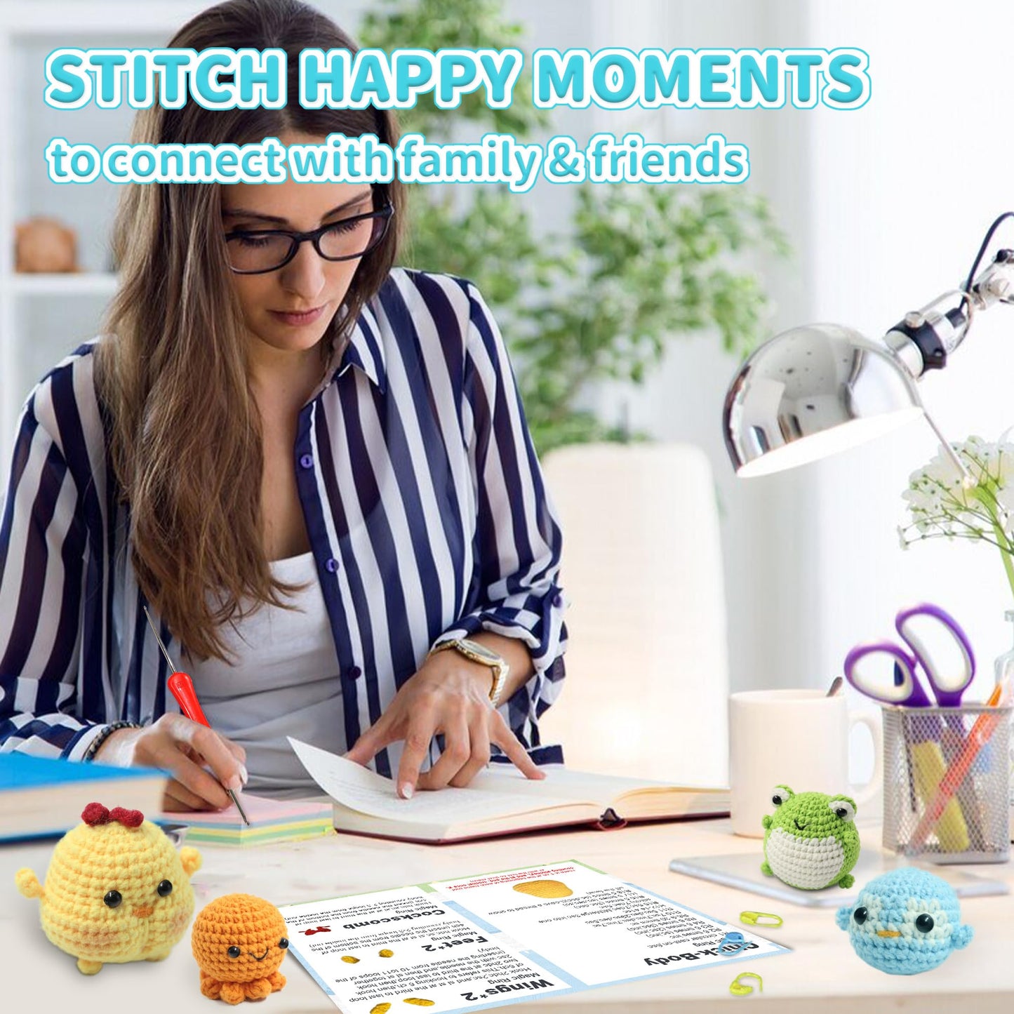 YAMAXIN Crochet Kit for Beginners Adults – 4PCS Animal Amigurumi Crochet Starter Kit with Yarn, Hooks, Tools, and Video Tutorials – DIY Knitting Craft Kit (Chick, Frog, Penguin, Octopus)