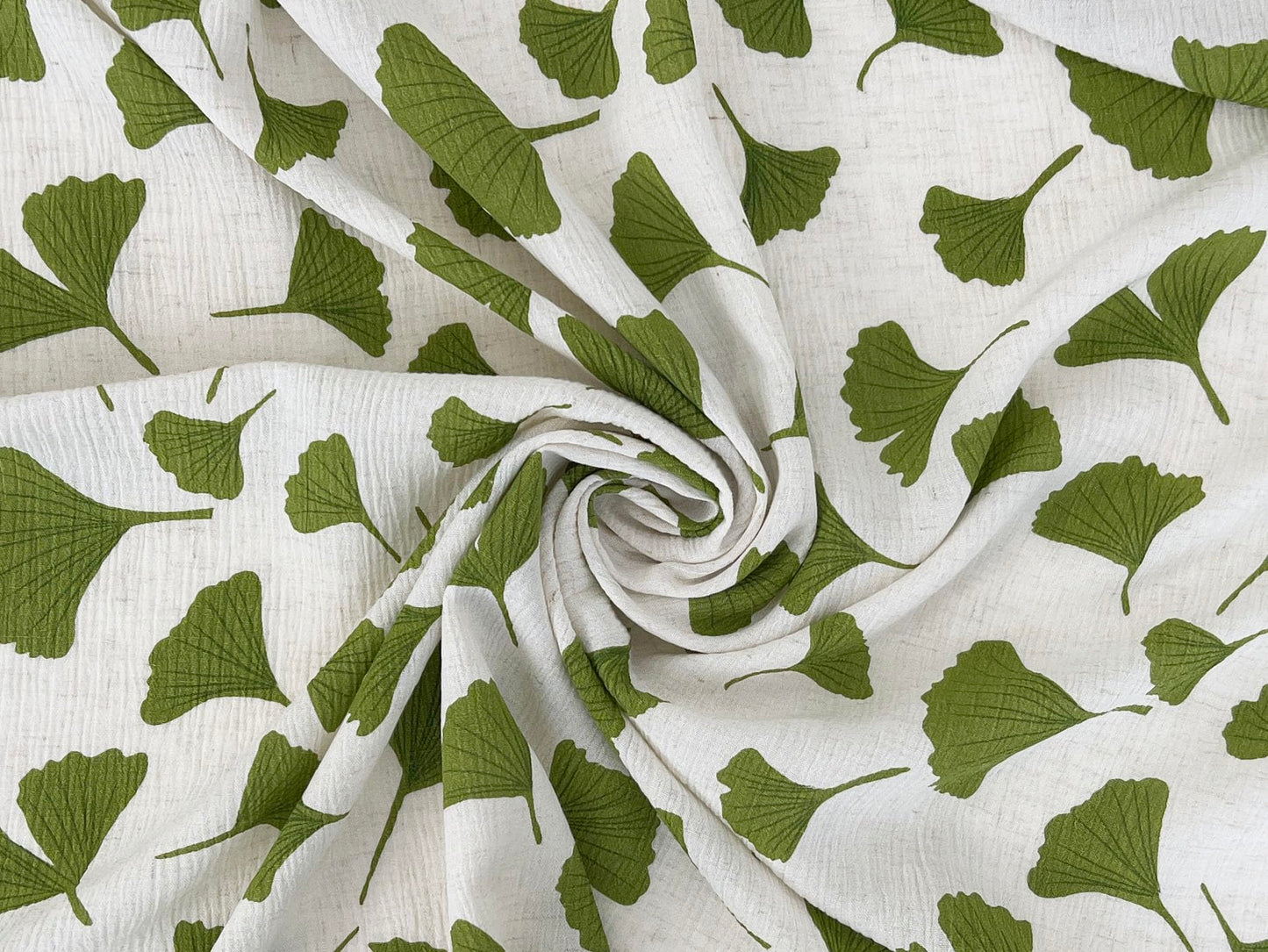 Linen Rayon Blend Fabric by The Linen Lab – Lightweight, Soft, 42"~43" Wide, Pre-Washed Material for Sewing, Clothing, Crafts & DIY (1 Yard pre Cut, Green Ginkgo with Subtle Wrinkle Effect)