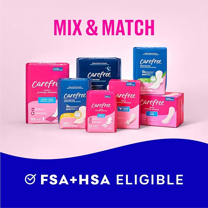 Carefree Panty Liners for Women, Long, Unwrapped, Unscented, 92ct | Pantiliners, Carefree Liners, Daily Liners for Women, Light Periods and Leaks, 8-Hour Odor Control | 92ct (Packaging May Vary)