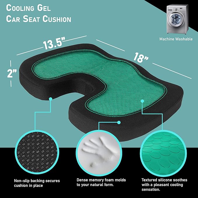 FH Group Universal Fit Memory Foam Seat Cushion for Anywhere - Tailbone Cushion - Coccyx Cushion for Car, Work, and Home Red