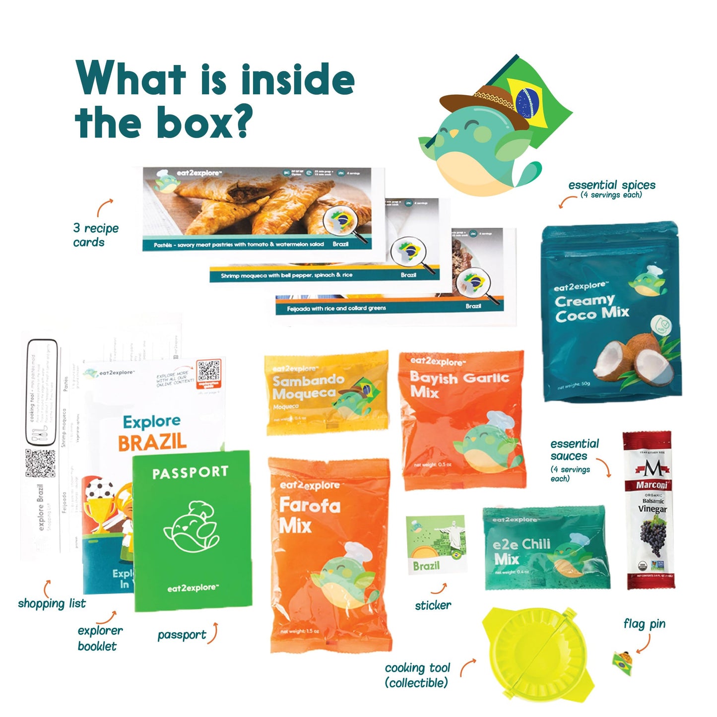 eat2explore Cooking Kits for Kids 15 Pcs – Interactive & Educational Kids Cooking Sets Real for Ages 5 and Up,3 Recipe Cards & Global Ingredients – Fun for Young Chefs (Brazil Edition)