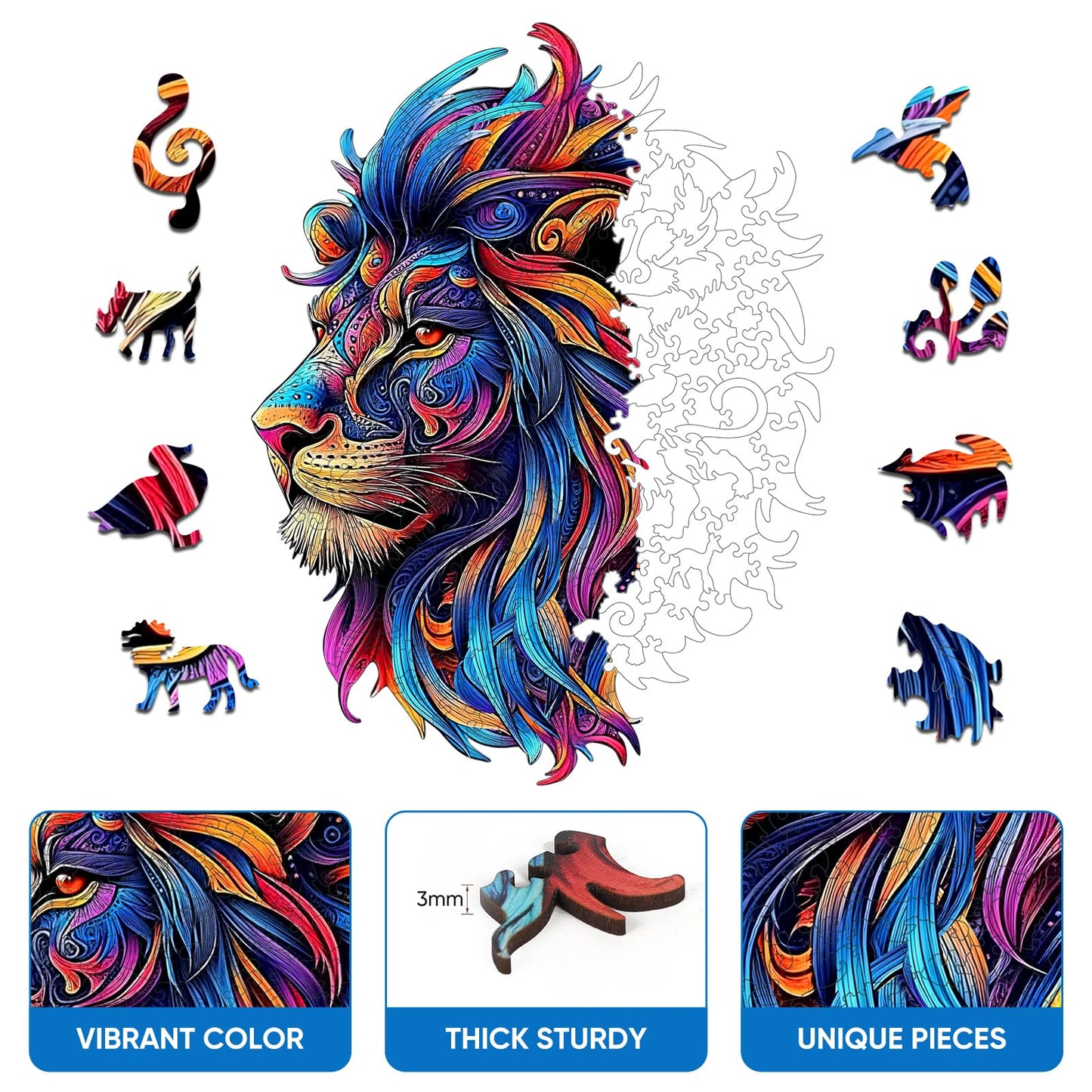 Wooden Jigsaw Puzzle, 200 Pcs Unique 3D Shape Jigsaw Puzzles, Wood Puzzle Gift Box Packing, Medium Size Letter, Creative Gift for Adults and Kids, Fun Challenging (EA4Lion, 200PCS)
