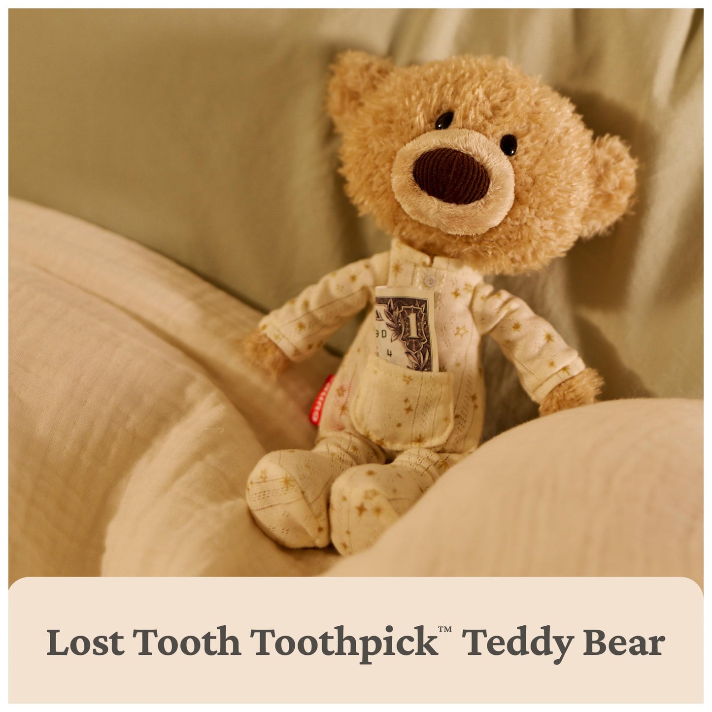 GUND Lost Tooth Toothpick Bear, Premium Teddy Bear with Pajamas and Pocket for Notes or Baby Tooth, Stuffed Animals for Ages 0 and Up, Brown, 10”