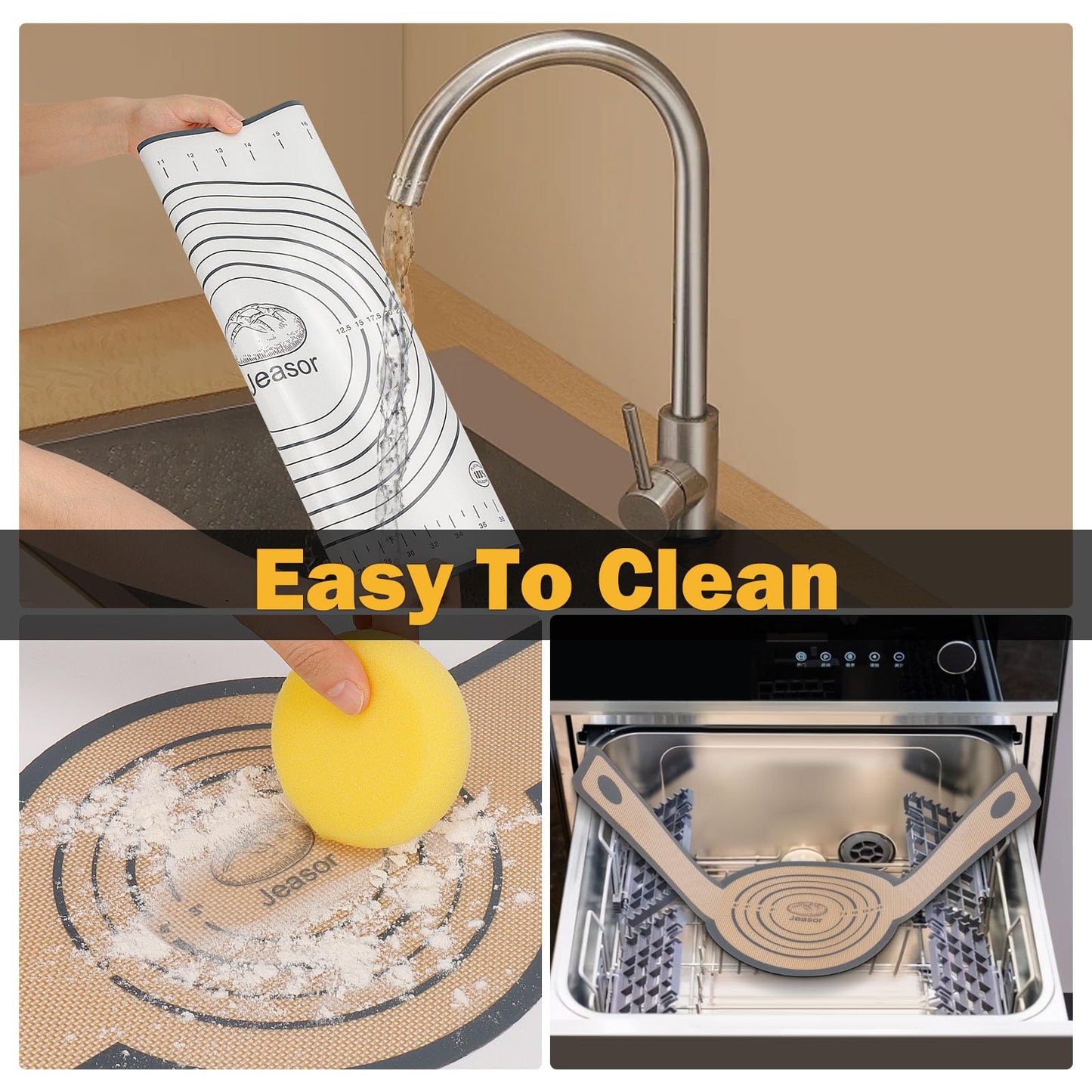 Jeasor 3 PCS Silicone Baking Mat Set, Silicone Bread Sling for Dutch Oven, Reusable Sourdough Bread Baking Supplies, Non-Stick and Easy Clean, with Long Handles