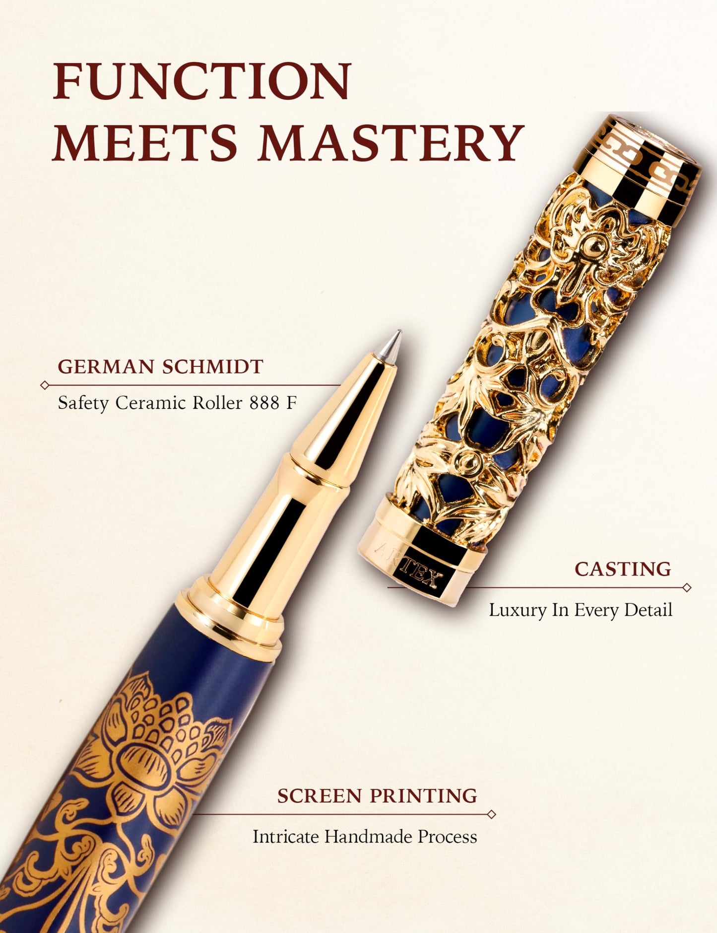 ARTEX Executive Rollerball Pen-Museum Collections-Crafting Timeless Beauty-Luxury Pen Gift & Office Desk Decor, German SCHMIDT refill, Solid Metal Texture