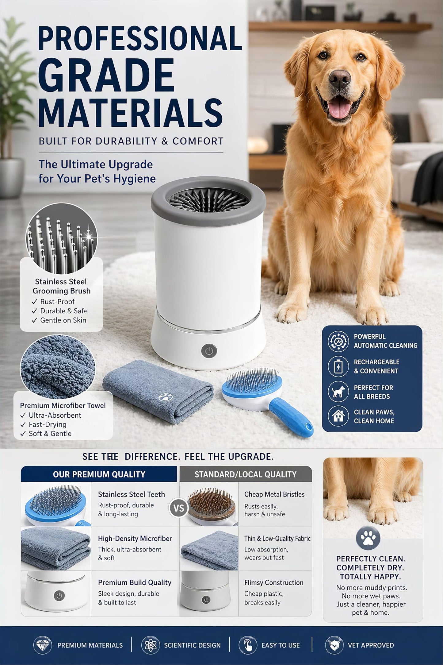 Ultimate 3-in-1 Dog Paw Cleaning Kit - Portable Silicone Paw Washer, XL Microfiber Towel & Self-Cleaning Grooming Brush - Complete Set for Small & Medium Pets