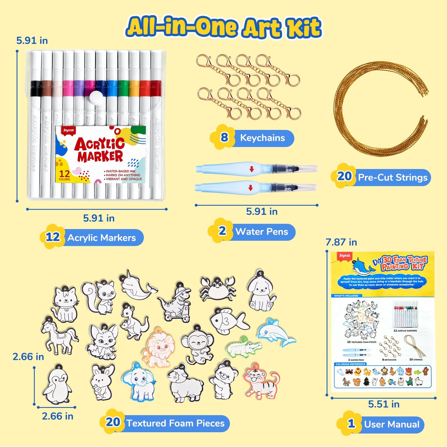 JoyCat 3D Art Kit- DIY Foam Texture Painting Kit, Animals Magic Puffy Paint Kit, 20 Pcs Mess-Free Paint Craft for Kids, DIY Color Activity, Creative Gift for Girls & Boys Ages 4, 5, 6, 7, 8, 9, 10