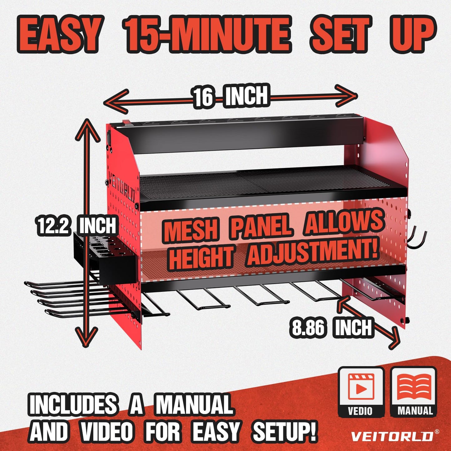 Veitorld Tool Roll Up Bag Power Tool Organizer, Heavy Duty Modular Wall Mount Rack for Garage, Tool Storage Organizer - Christmas Birthday Gifts for Men Dad Him Husband