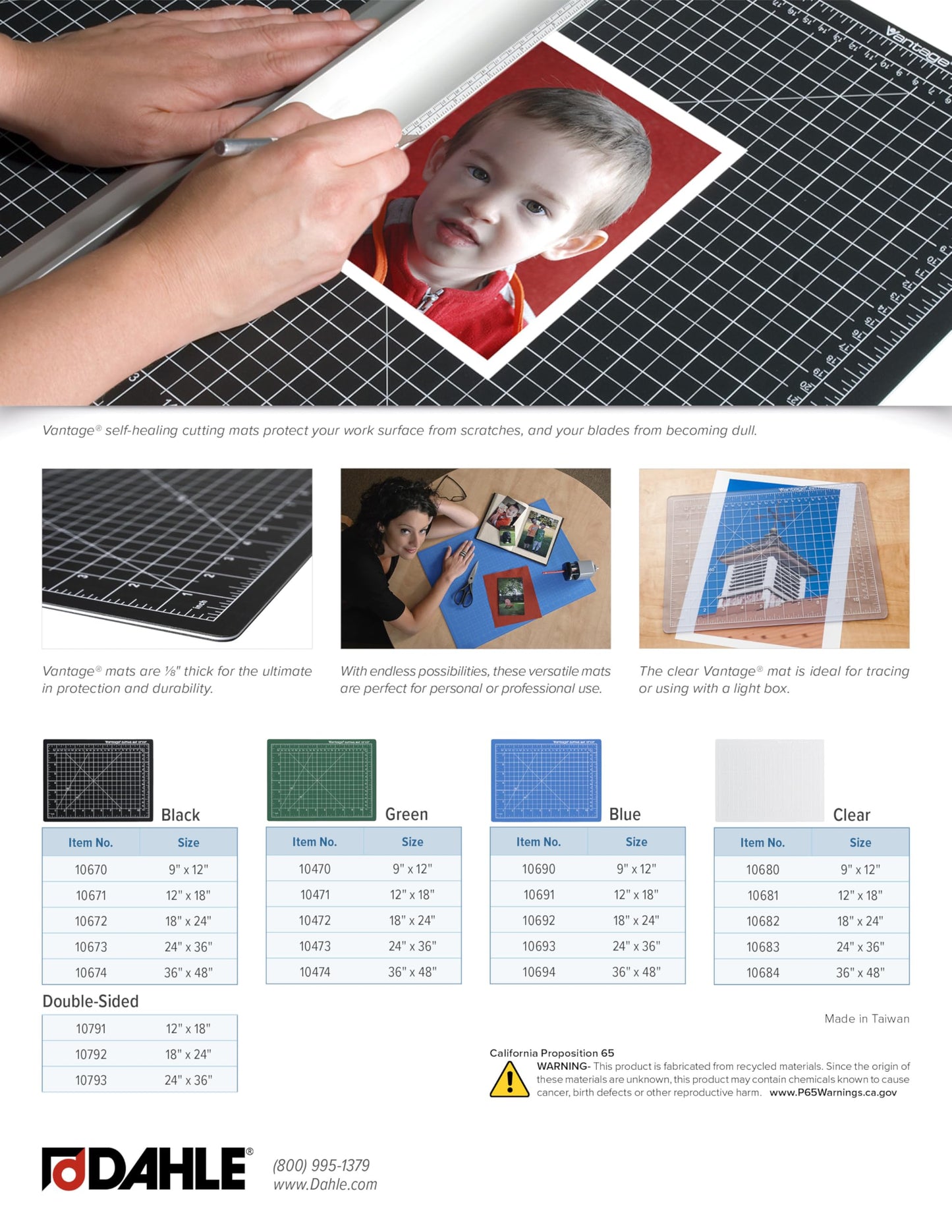 Dahle Vantage 10681 See-Through Premium Self-Healing Cutting Mat, 12"x18", 1/2" Grid, 5 Layers for Max Healing, Perfect for Crafts & Sewing, Clear