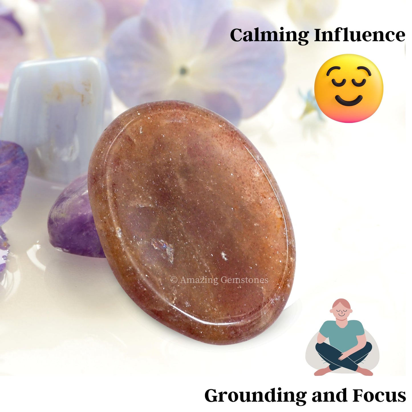 Amazing Gemstone Strawberry Quartz Worry Stone, Healing Crystals - Piedra Crystal Fidget for Gift, Meditation, Calming, Relaxation, Stress Relief