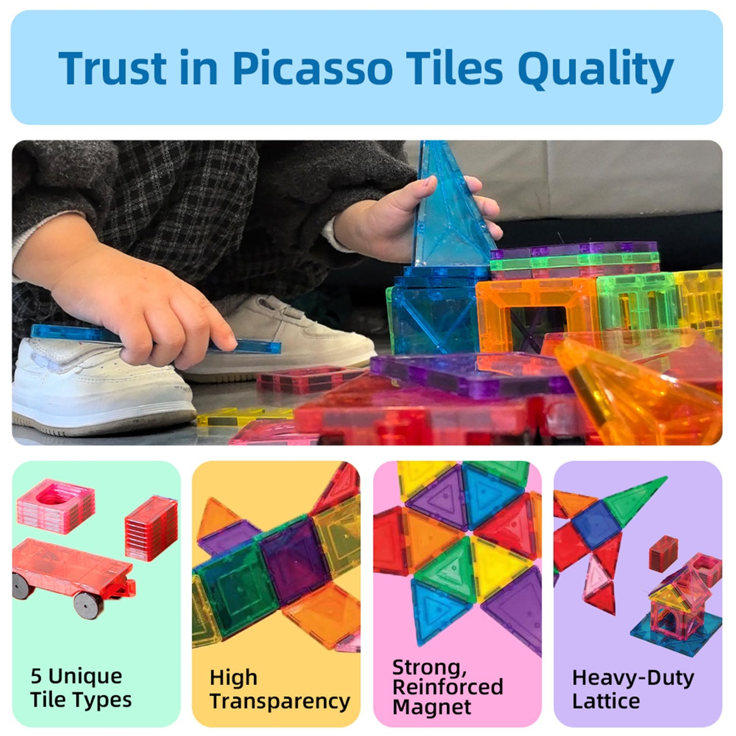 Buildbright kids Magnetic Building Tiles 138 pcs with Storage Organizer & Play Mat – Montessori STEM Educational Construction Blocks, Creative Learning Toys for Kids