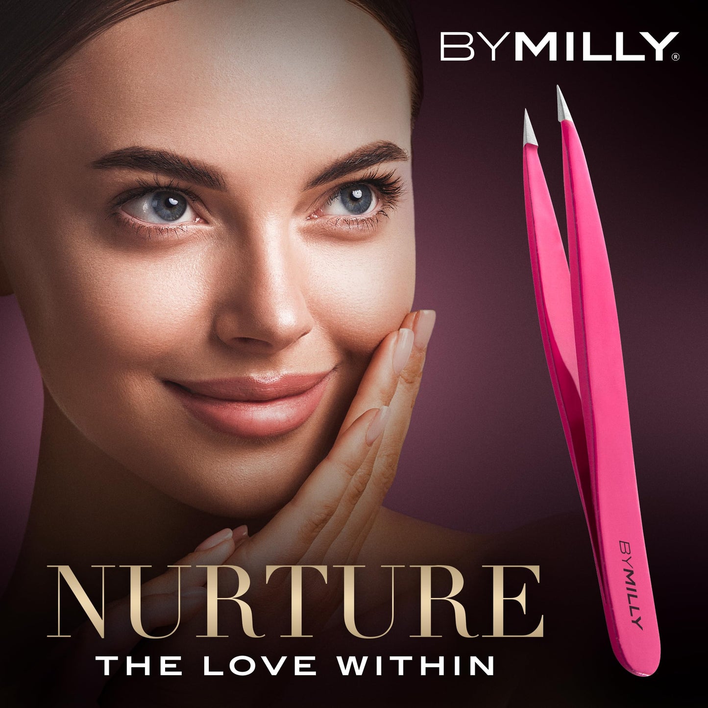 By MILLY Pointed Tweezers | High Carbon Stainless Steel Needle Nose | Fine Point Precision Hair Removal | Perfectly Aligned & Hand-Filed Sharp | Pink