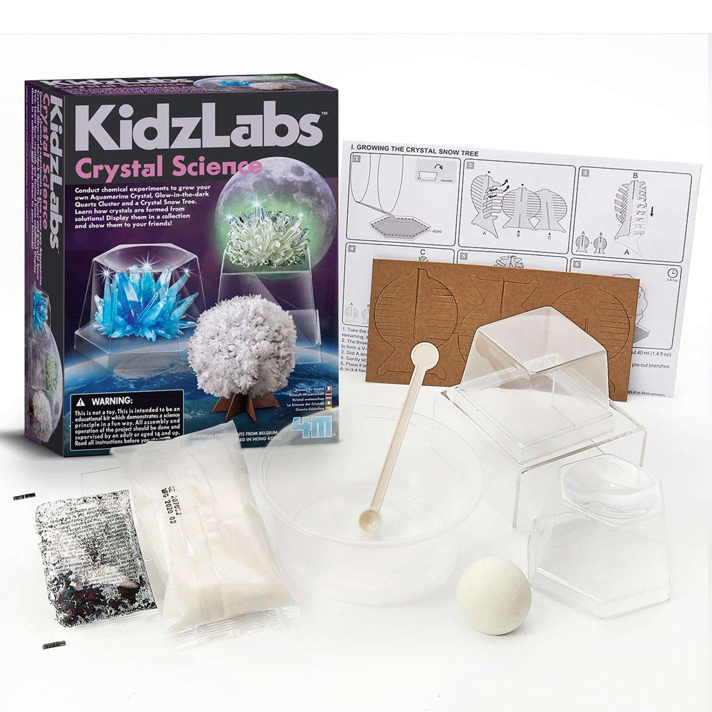 4M: KidzLabs - Crystal Science Kit - Grow 3 Unique Shaped Crystals, DIY STEM Craft, Mix Compounds & Observe Growth, Geology-Chemistry-Science, Kid 10+