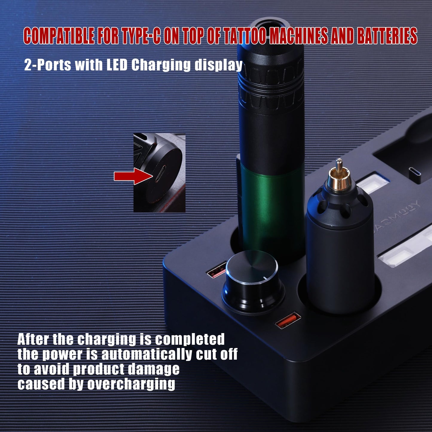 POARMEEY Multifunctional Charging Station with LED Display, 2-Port USB Charging Station and 4-Type-C Slot, Black