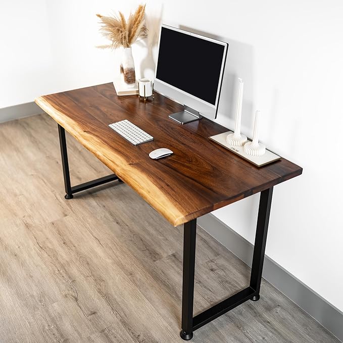 Solid Walnut Wood Computer Desk – Live Edge Wooden Home Office Desk with Sturdy Metal Legs – Handmade Real Wood Table for Work, Study, or Gaming - 60” x 27”