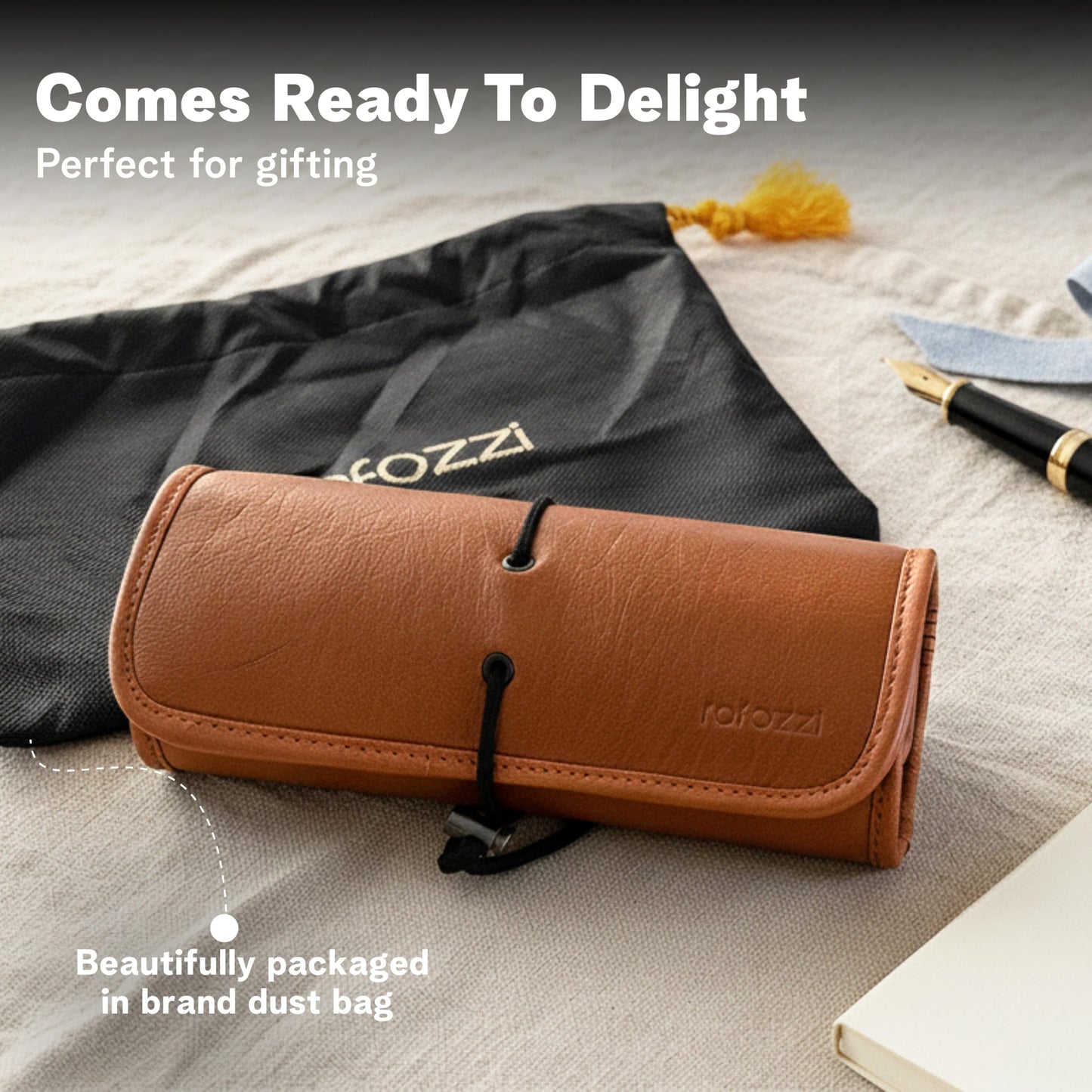 rofozzi Leather Tech Pouch, Passport Holder for Travel, Cables Organizer Roll, Mesh Zippered Pockets for USB Drive, Phone, Battery, SD Card, SIM Card