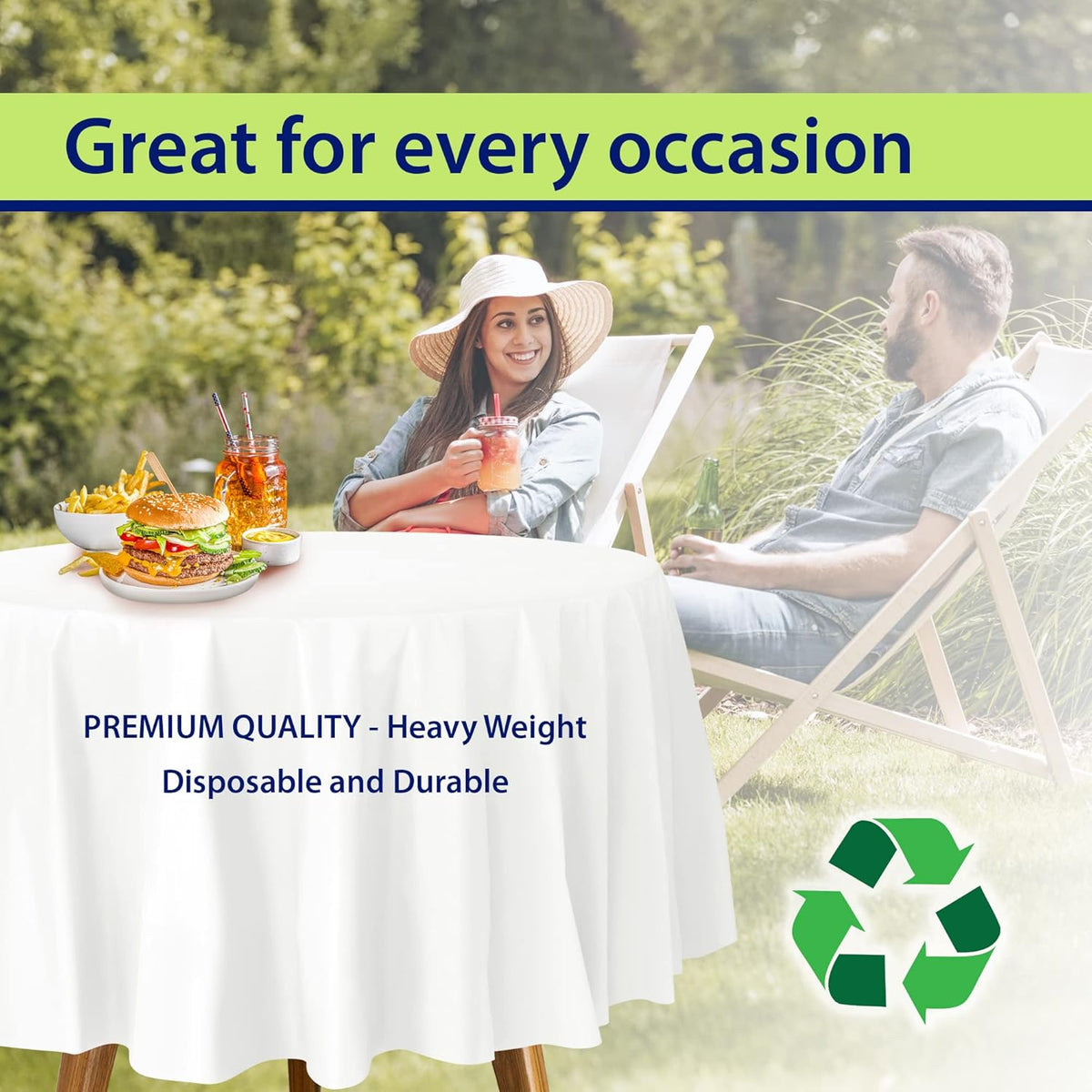White Disposable Plastic Tablecloth for Round Tables (36 Pack) Table Cloths for Parties, Events & Weddings, Indoors & Outdoors, 84 inches, Plastic Table Cover