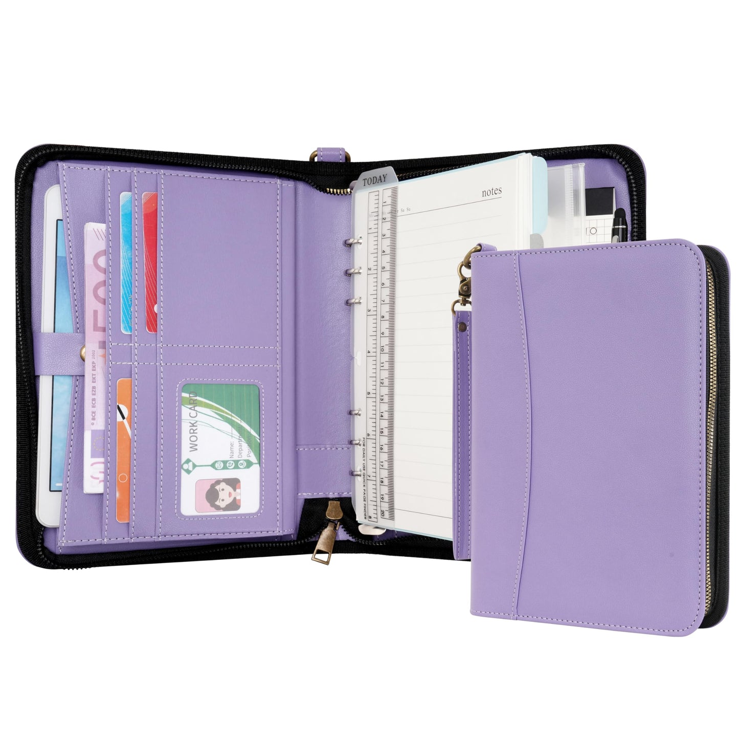WASON Portfolio A5 Binder Journal with Zipper - Leather pu Writing Notebook Padfolio with Detachable Refillable Notebook, Legal Pad for Business Study and Travel Organizer (Purple)
