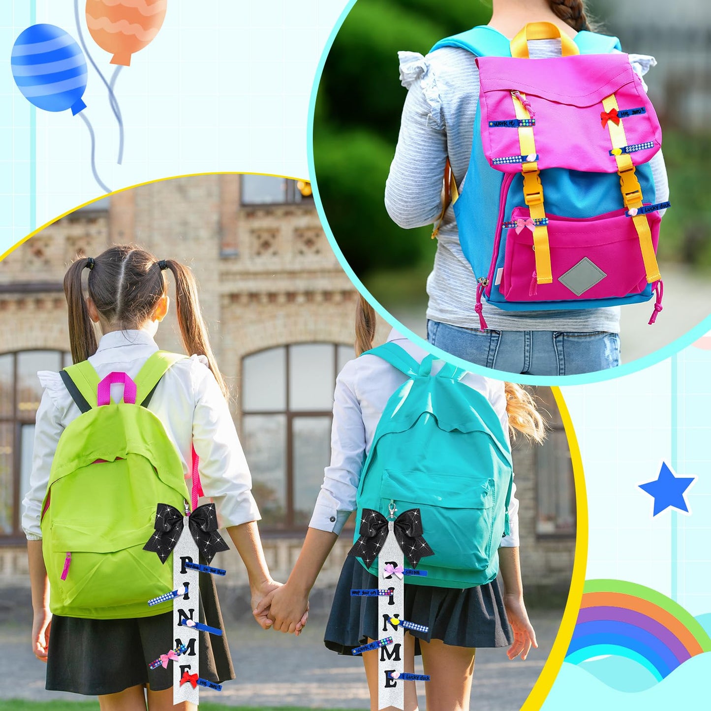 Dingion 60 Set Cheer Pins Spirit Clips Include 60 Wooden Clothes Pin Resin Ducks Bows Self Adhesive Glitter Sticker Pen Glue Ribbon for DIY Cheer Accessory Schoolbag Decor Team Craft Gift(Blue)