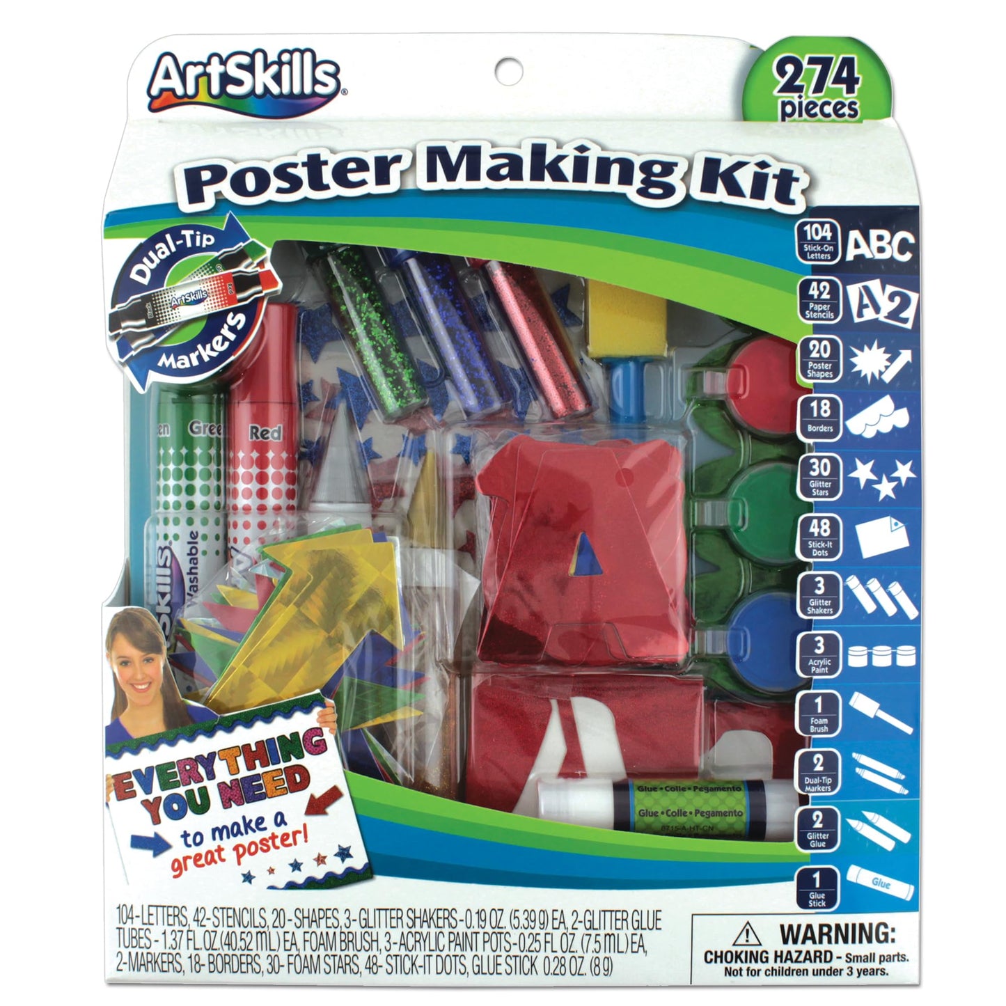 ArtSkills Poster Making Kit, Project and Crafts Science Fair Board Supplies with Markers, Stencils, Letters, Glitter, Glue and More, 274 Pieces