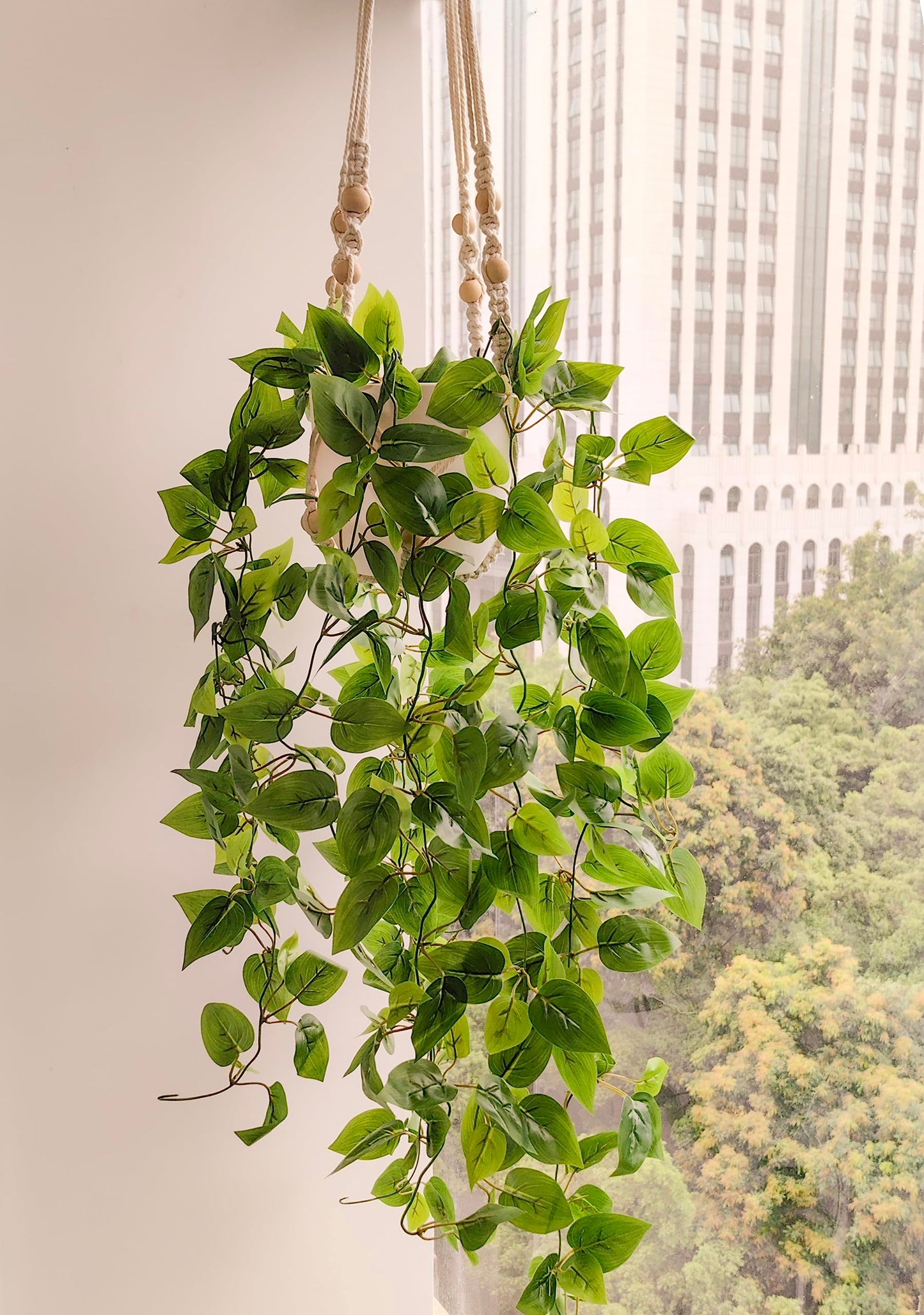 Comtelek Fake Hanging Plants with Lights Artificial Plants for Home Decor Macrame Plant Hanger with Fake Vines Faux Hanging Planter for Wall Ceiling Bedroom Bathroom Kitchen Office Boho Decor Indoor