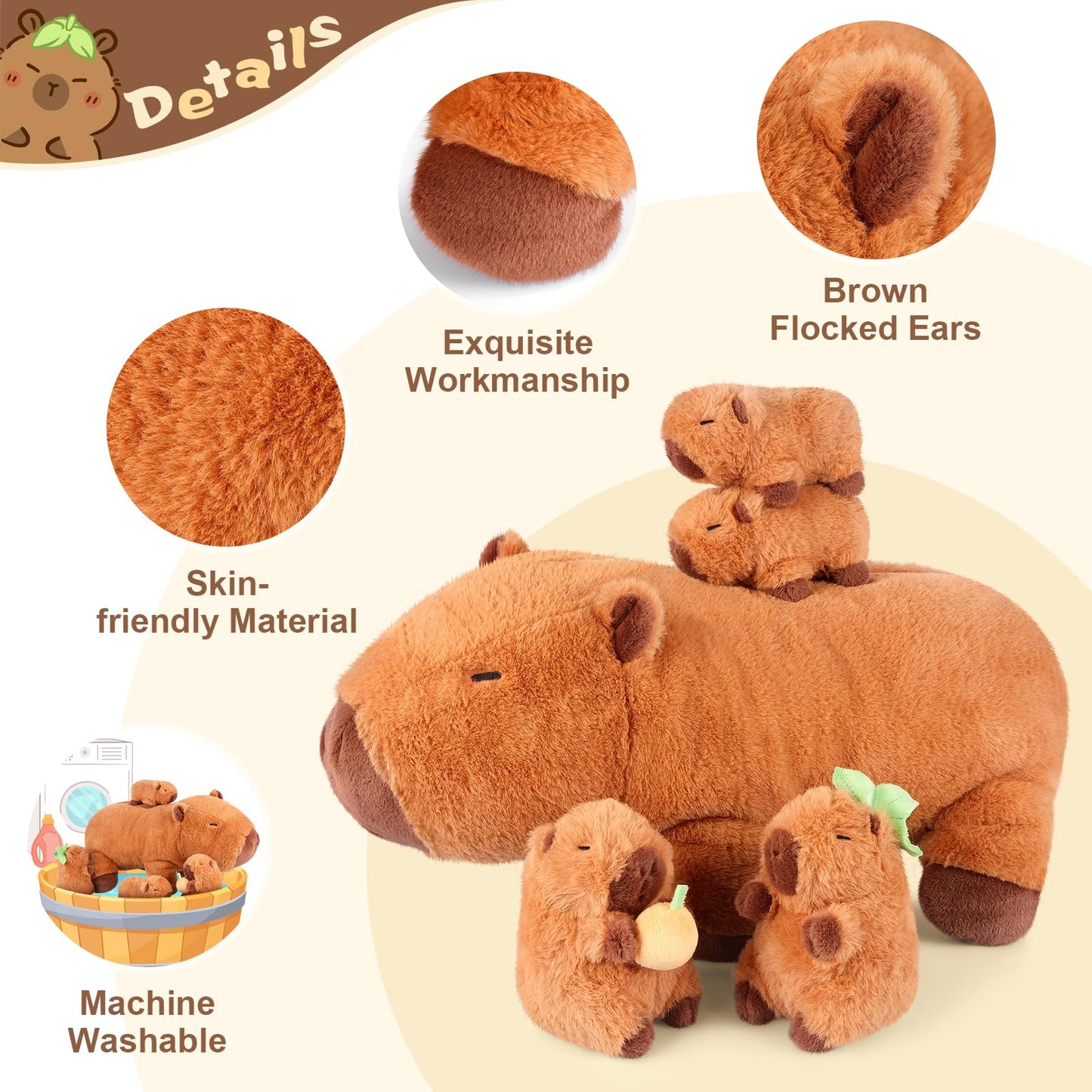 SuzziPals Giant Capybara Plush 30", Jumbo Soft Capybara Stuffed Animal, Giant Plush Toys Hugging Pillow and 5-in-1 Capybara Stuffed Animals with Babies Inside, 5PC Set Capybara