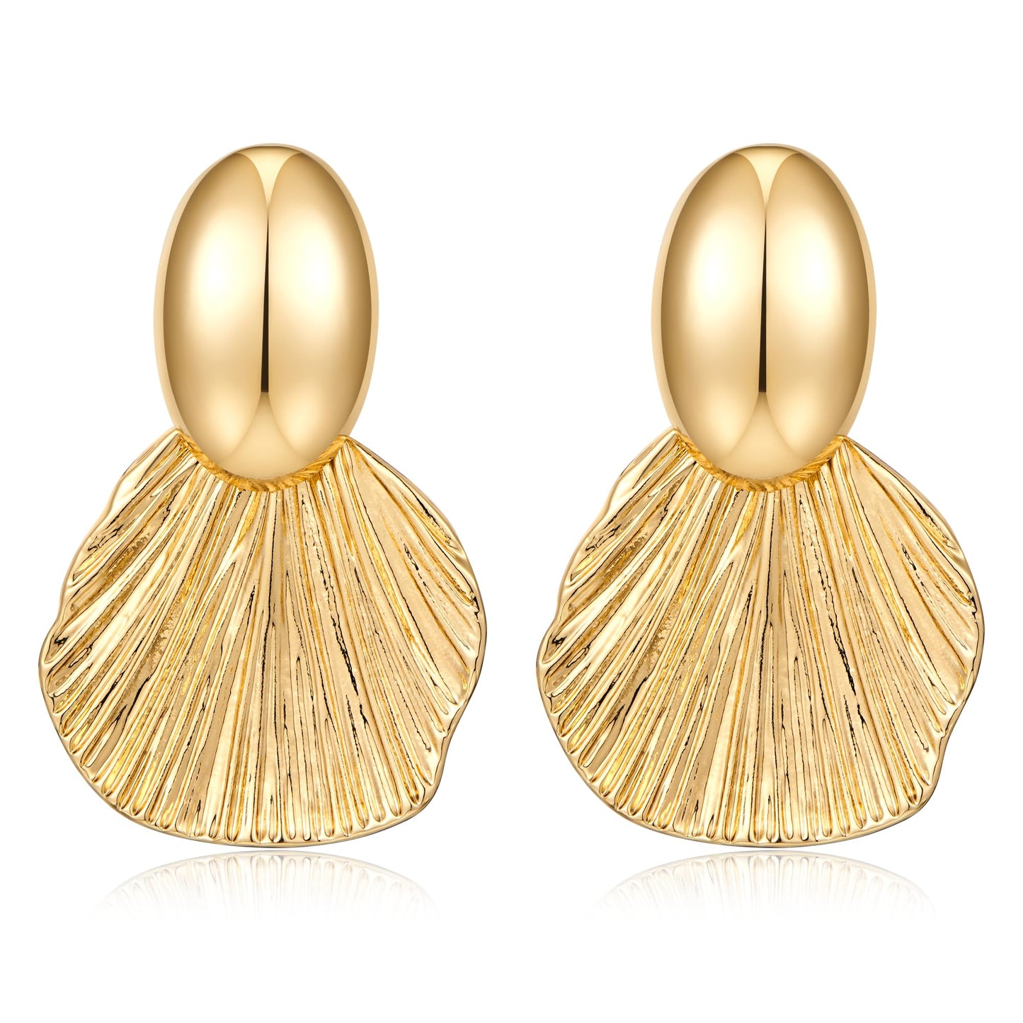 FILMOON Gold Earrings for Women Chunky Dangle Shell Fan-Shaped Statement Drop Earrings Gold Plated Fashion Jewelry