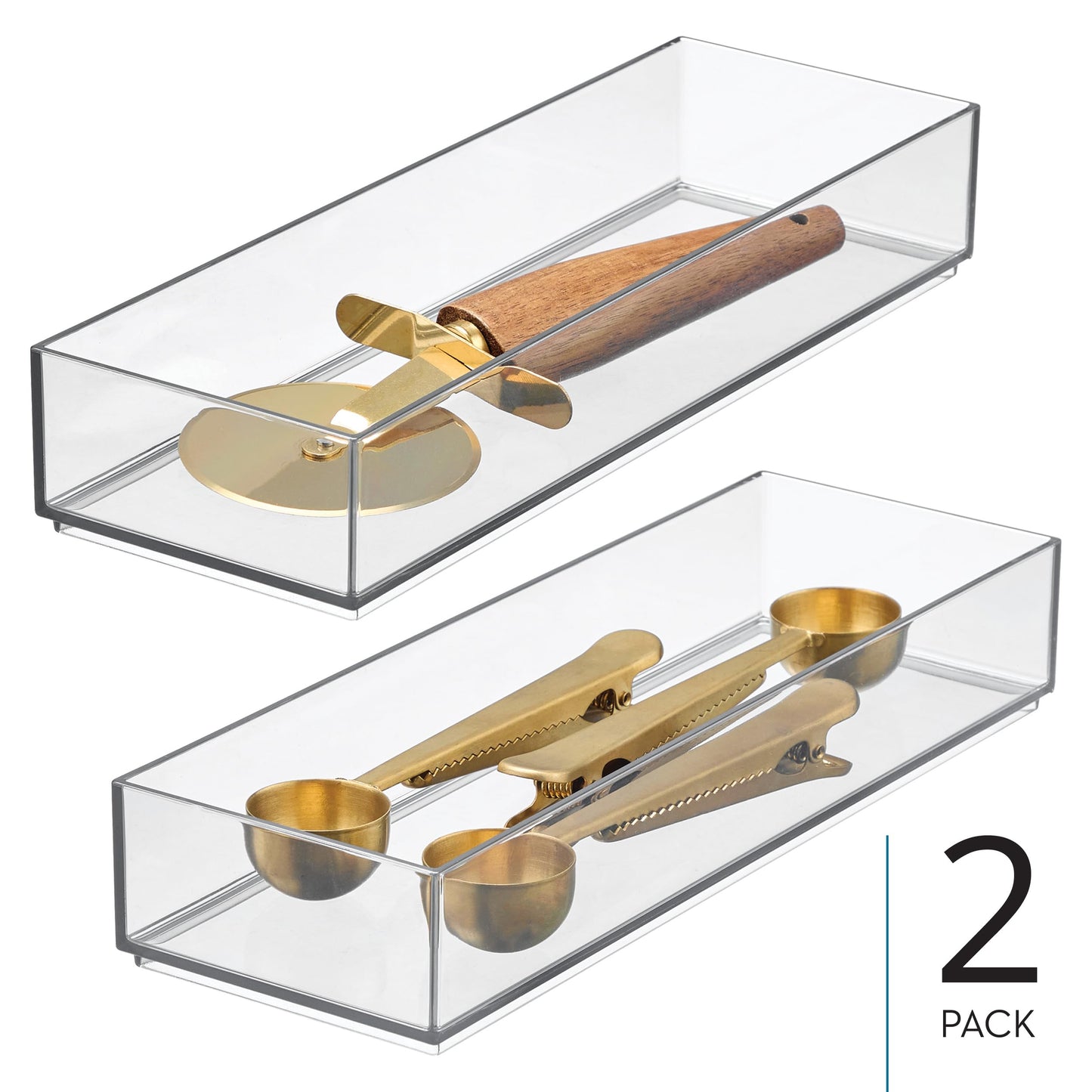 iDesign Clarity Drawer, Kitchen and Bathroom Organization Silverware, Spatulas, Gadgets, Large-Set of 2