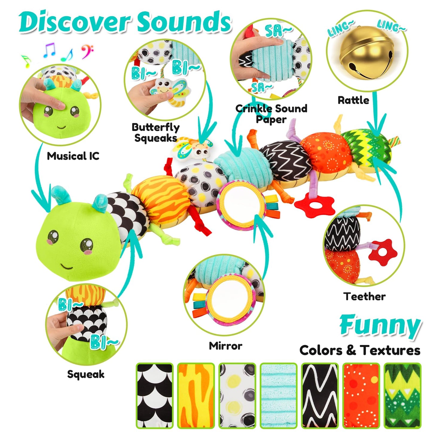 Baby Sensory Toy + Baby Stuffed Musical Caterpillar