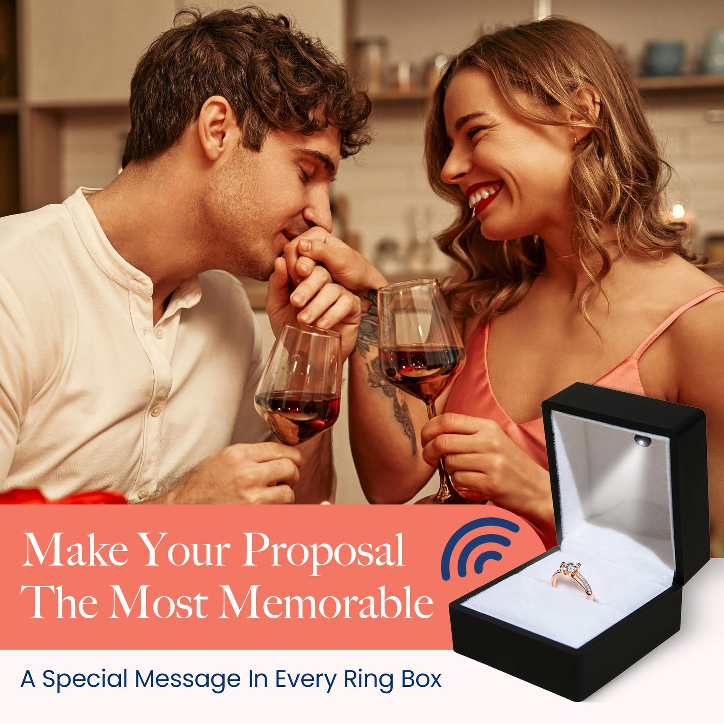 VOICEGIFT Ring Box Recordable Ring Box with LED Light, 60-Second Voice Recorder, Velvet Jewelry Gift Box for Proposal, Engagement, and Keepsake | Black
