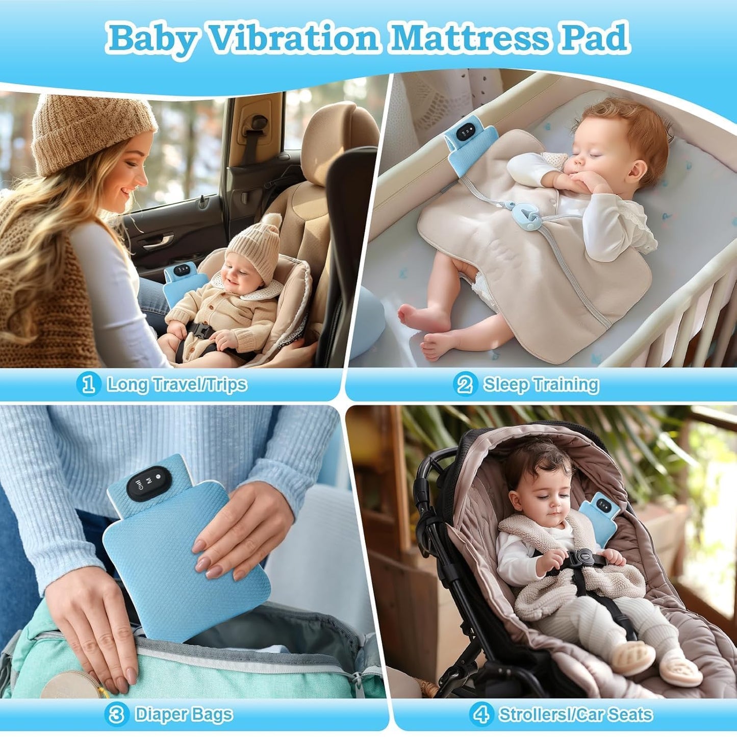 Baby Vibrating Sleep Soother, Baby Sleep Aid, Newborn Soothers for Help Sleeping, 3 Adjustable Vibration Modes, 90 Min Timer, Newborn Vibrations Mattress Pad for Home & Travel, Use for Crib & Stroller