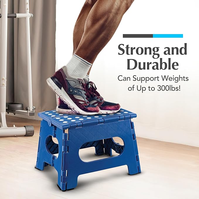 Handy Laundry Folding Lightweight Step Stool - Sturdy Enough to Support Adults and Safe Enough for Kids - Opens Easy with One Flip - Great for Kitchen, Bathroom or Bedroom (Blue | 2-Pack)