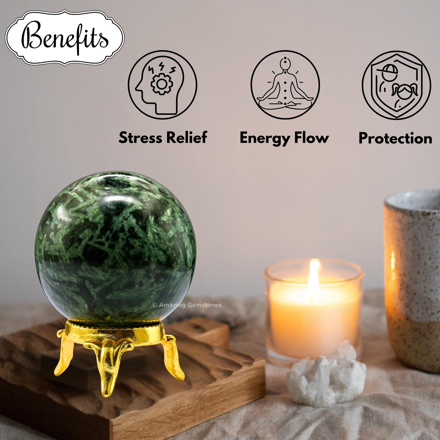 Amazing Gemstone Flower Stone Crystal Ball with Stand - 2 Inches Crystal Sphere Meditation Balls for Witchcraft and Decorative Balls