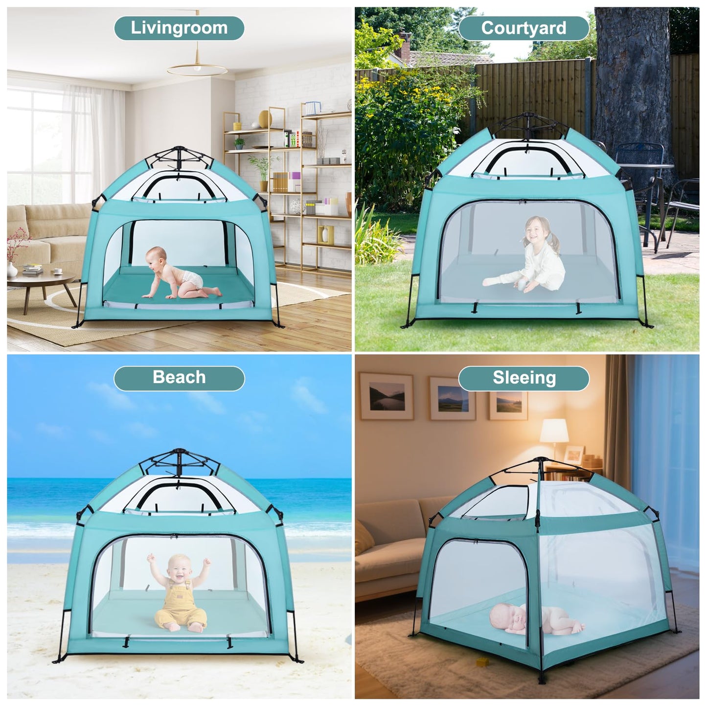 Bend River Portable Baby Playpen with Canopy, Infant Play Yard, Beach Tent, Mosquito Net for Indoor and Outdoor (Green)