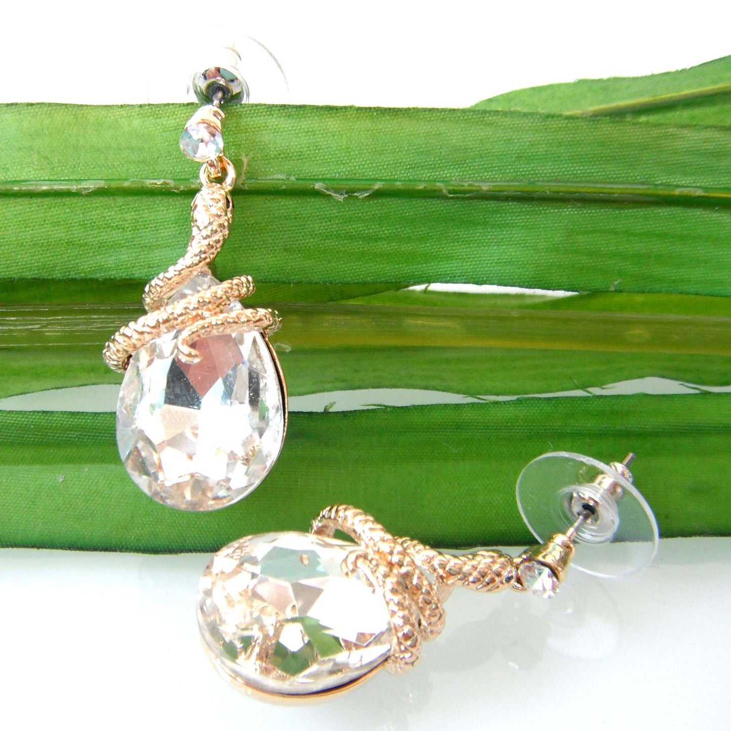 Navachi 18k Gold Plated Crystal Clear Zircon Snake Drop Dangle Earrings