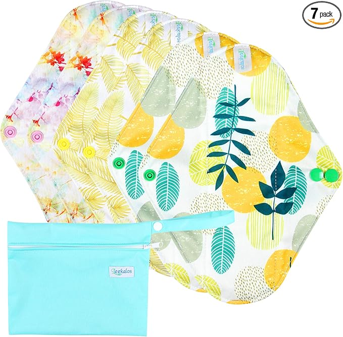 Leekalos Reusable Menstrual Pads - Bamboo Menstrual Cloth Pads | Light Incontinence Pads | Reusable Sanitary Pads - Pack of 6, 1 Cloth Mini Wet Bag
