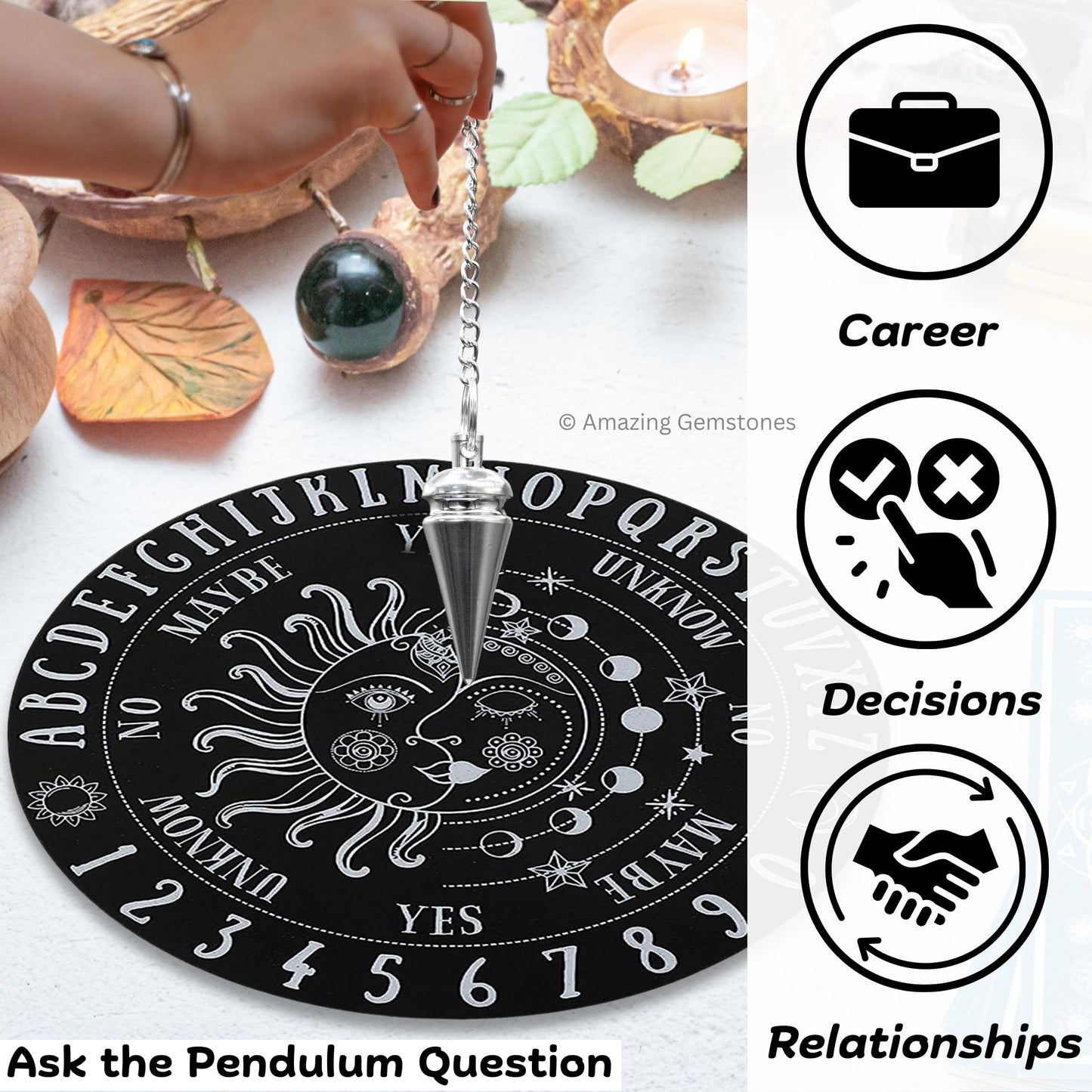 Amazing Gemstone Healing Metal Pendulums for Divination, Silver Head Ring Cone Steel Copper Pendulum High Energy Pendulo de Bronce Pendulos de Mesa MP52