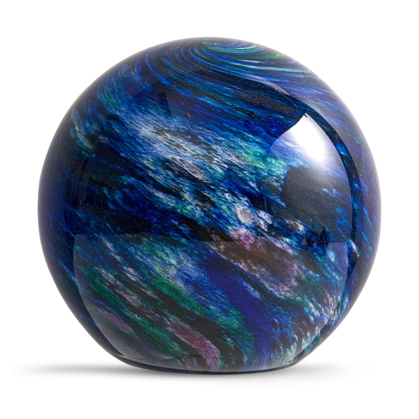 Hand Blown Glass Figurines Ball Ocean Waves,Office Paperweight Glass for Desk,Home Decor Collectible,Aquarium Decor,Office Decor Ocean Lovers (Planet)