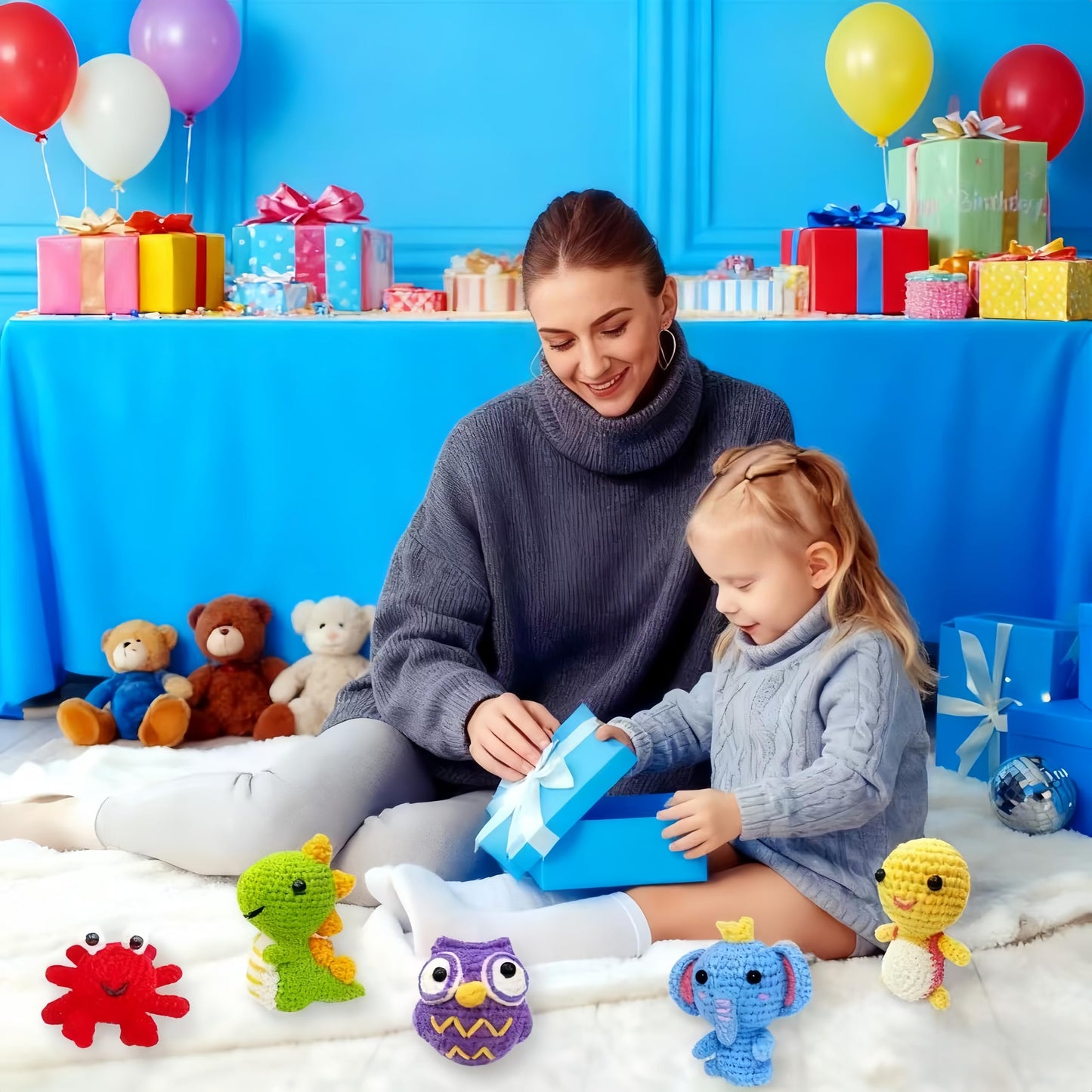 BLZEDIM 6Pcs Crochet Kit for Beginners, DIY Crochet Animal Kits with Step-by-Step Video Tutorials Beginner Knitting Kit for Adults DIY Stuffed Animals Valentine's Day Craft Gift for Starter (Turtle)