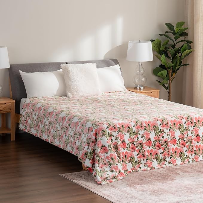 Berkshire Blanket-Classic Heavyweight Warm Soft Printed VelvetLoft® Plush Blanket, King Size Soft Fuzzy Blanket for Couch Sofa Bed, Abstraction Pink Green, 90in x 108in